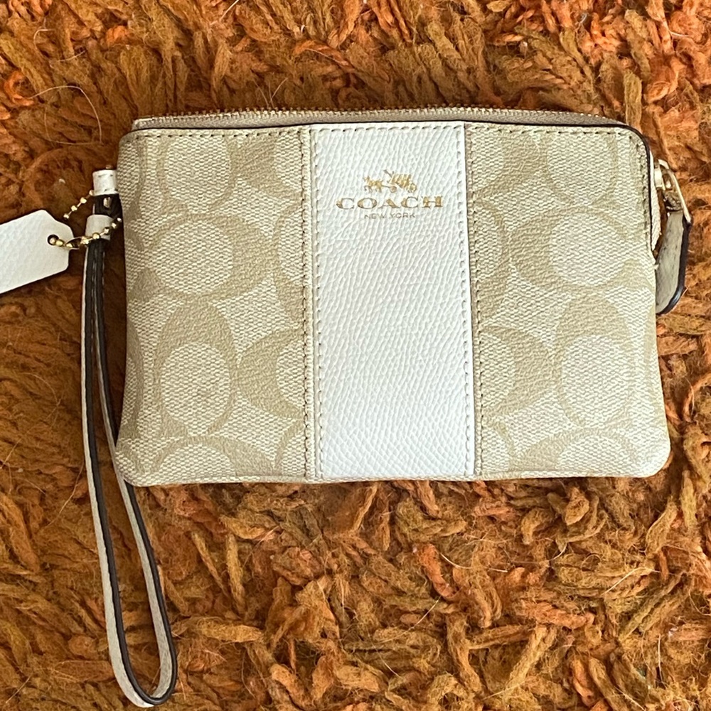 Coach Signature Beige and White Wristlet